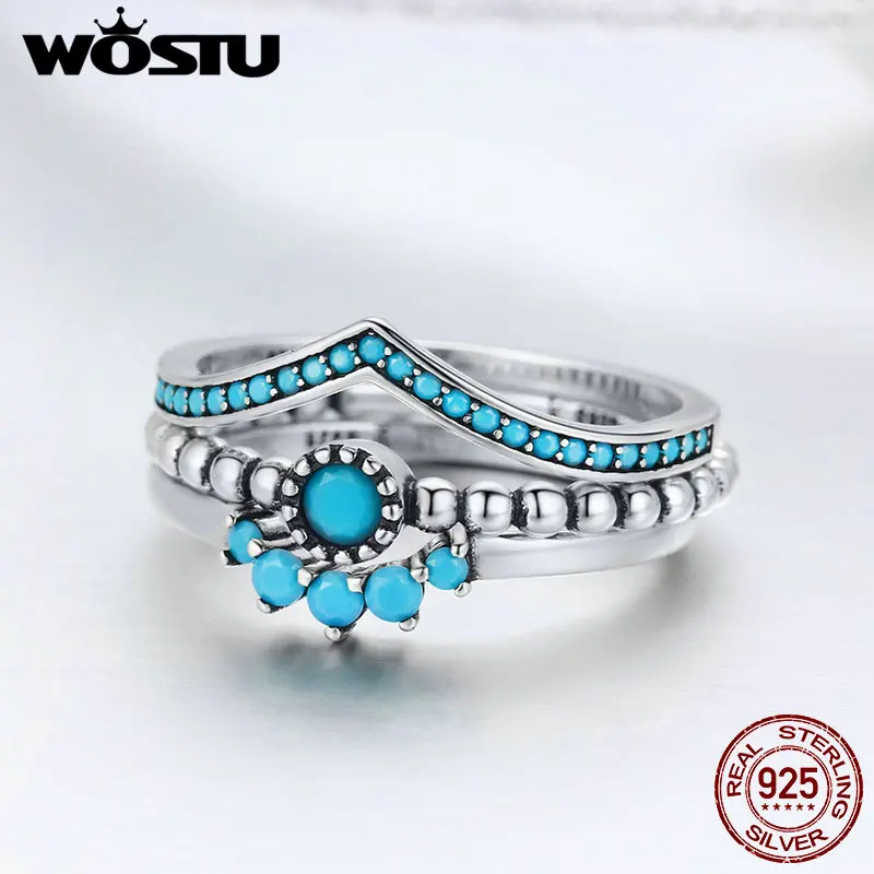 

WOSTU 2019 NEW 925 Sterling Silver Stackable Blue CZ Wish Finger Rings For Women Fashion Lucky Jewelry Birthday Gift BKR368