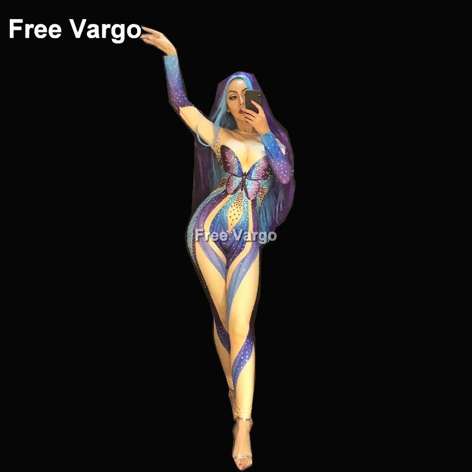 

Sexy Halloween Drag Queen Butterfly Burning Man Jumpsuit Women Stage Dance Showgirl Nightclub Singer Bodysuit Costume