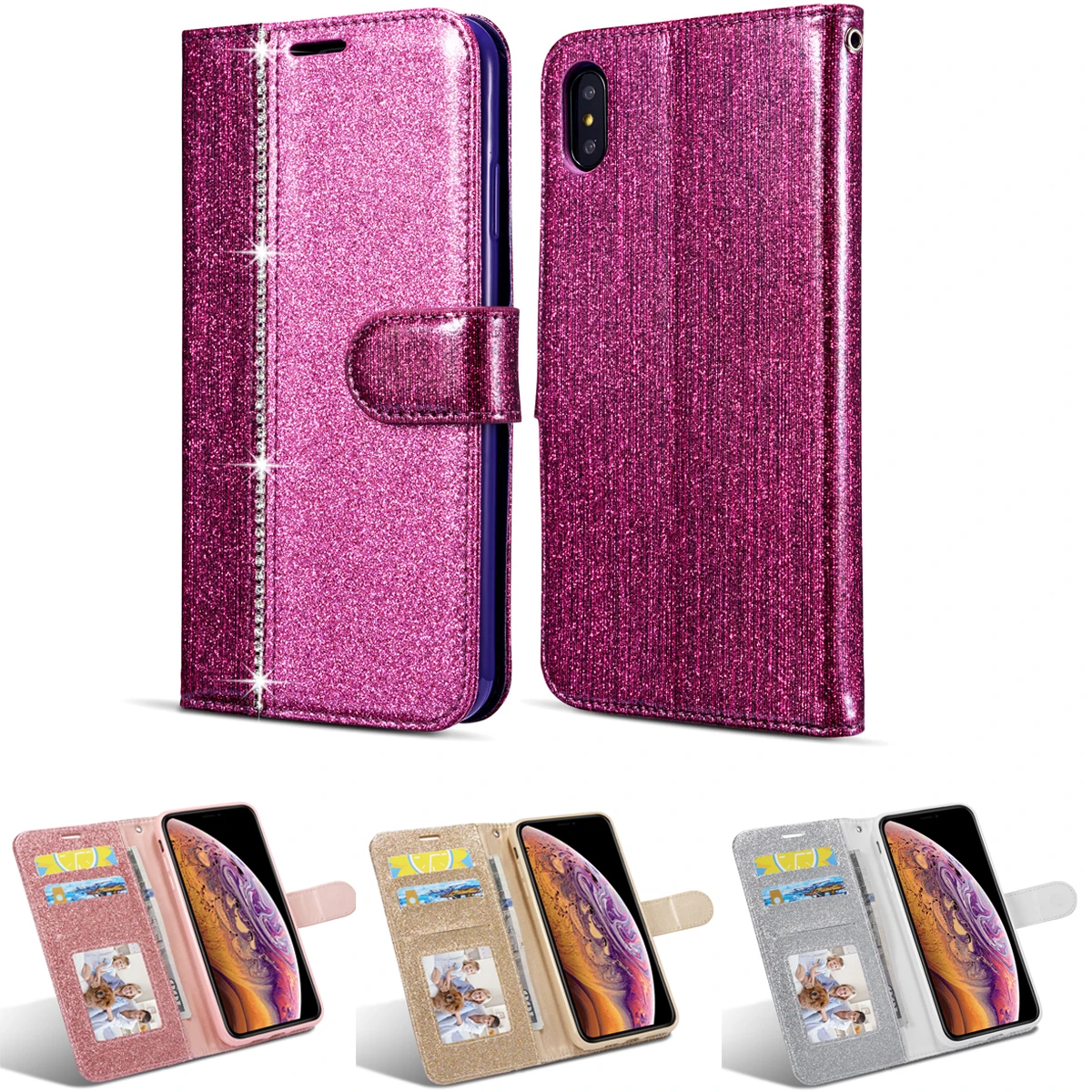 

For Iphone X Case Luxury Splice Flash Drilling Wallet Leather Iphone Xs Max Pu Flip Case Stander Card Slot Photo Iphone Xr Case