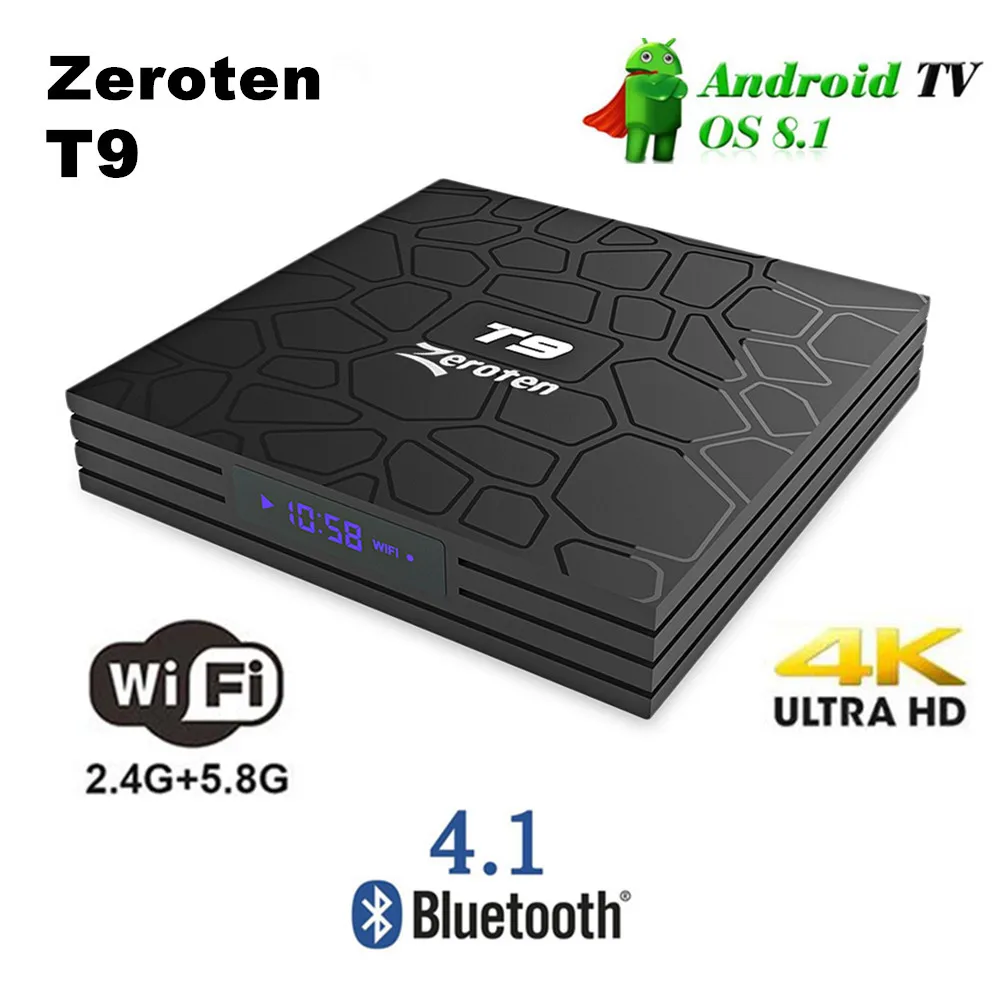 Zeroten T9 Android 8 1 Smart ТВ коробка RK3328 4 K HD GB + 32 GB/4 64 Декодер каналов кабельного