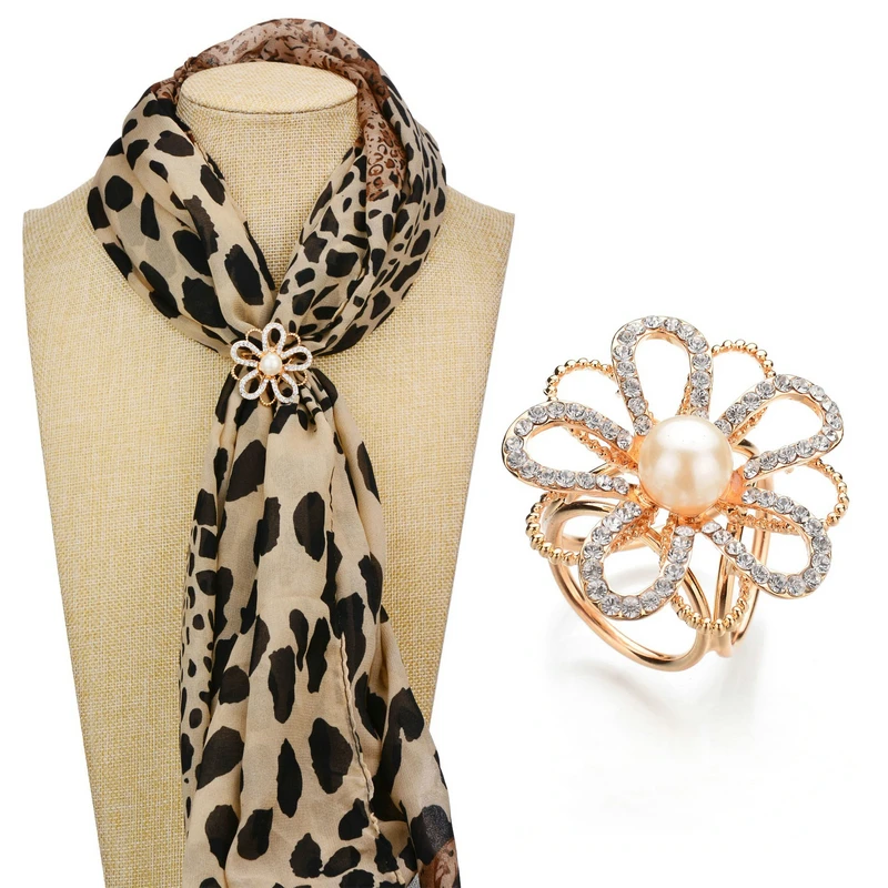 

Fashion New Style Shawl Scarves Accessories For Women Girl Gold-Color Hollow Out Crystal Pearl Flowers Buckle KB024 KB025