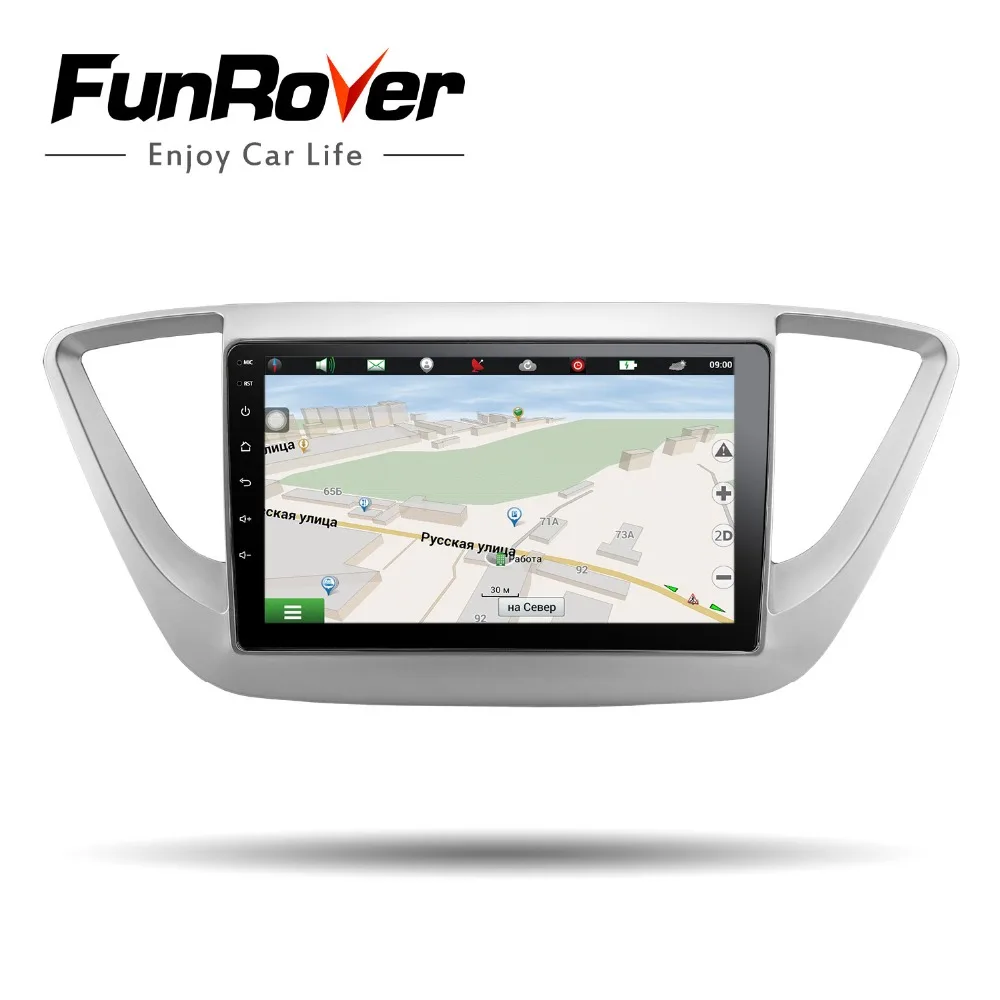 Cheap Funrover 9" 2 din Car DVD multimedia gps radio tape recoder Player For Hyundai solaris verna accent 2017-18 Navigation WIFI  rds 2