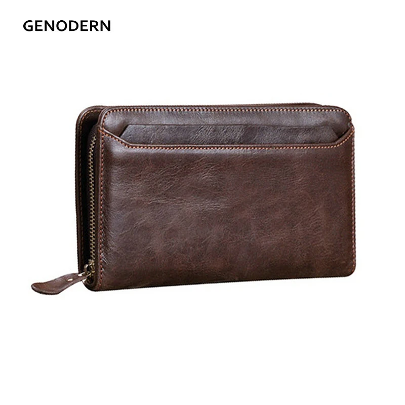 GENODERN Genuine Leather Clutch Wallets for Men Cow Leather Male Clutch Wallet Zipper Male Purse Long Wallet with Card Holders GENODERN Genuine Leather Clutch Wallets for Men Cow Leather Male Clutch Wallet Zipper Male Purse Long Wallet with Card Holders