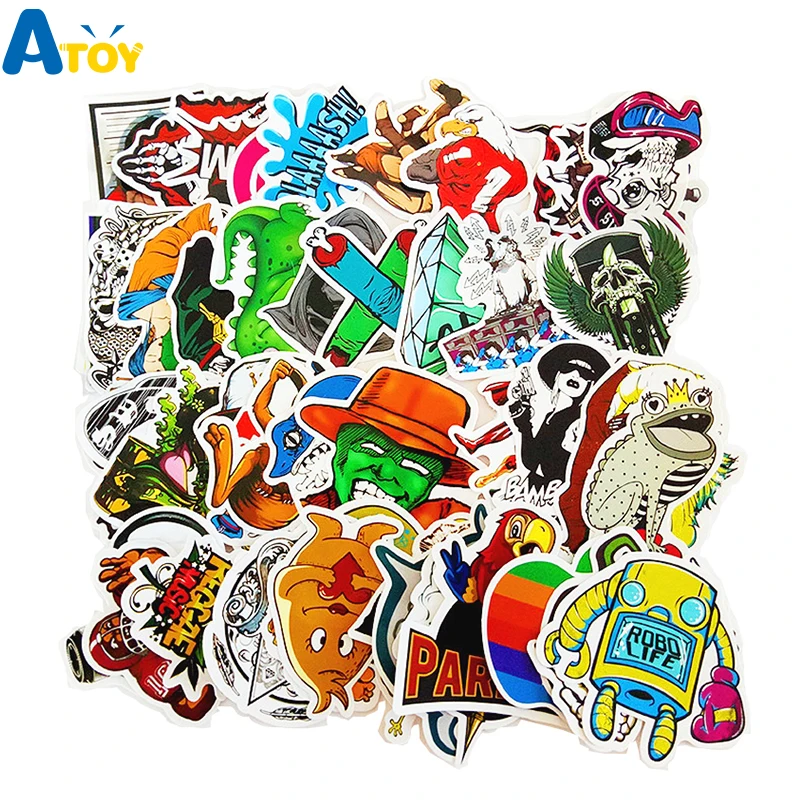 

50 Sheets of Non-duplicate PVC Graffiti Sticker Waterproof for Guitar Children Skooter Bike Car Laptop Cool Fashion Stickers