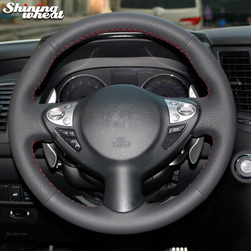Shining Wheat Black Genuine Leather Steering Wheel Cover For Infiniti