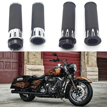 

1Pair 1" 25mm Black Chrome Motorcycle Parts CNC Edge Handlebar Hand grips For Harley Sportster 883 Dyna Softail Touring