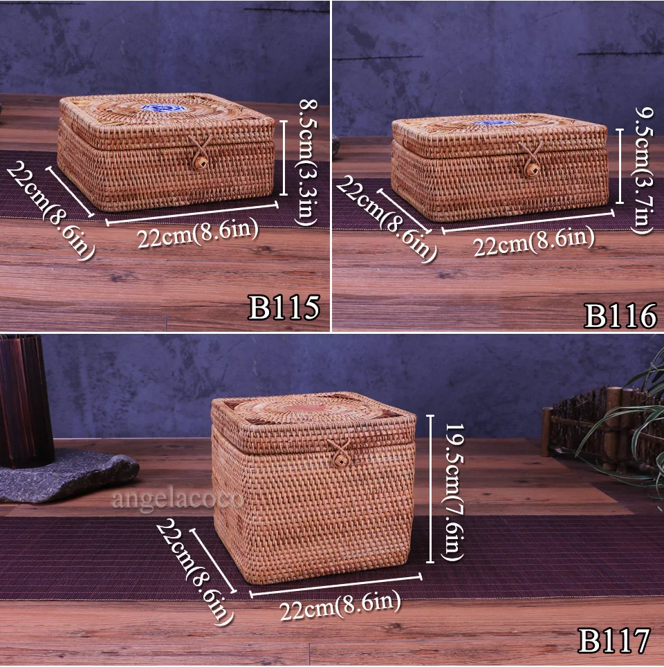 Квадратная коробка для хранения ротанга ткачество ручной работы организатор шкатулка деревянная коробка визажист случае контейнер подарок денежный ящик Чай