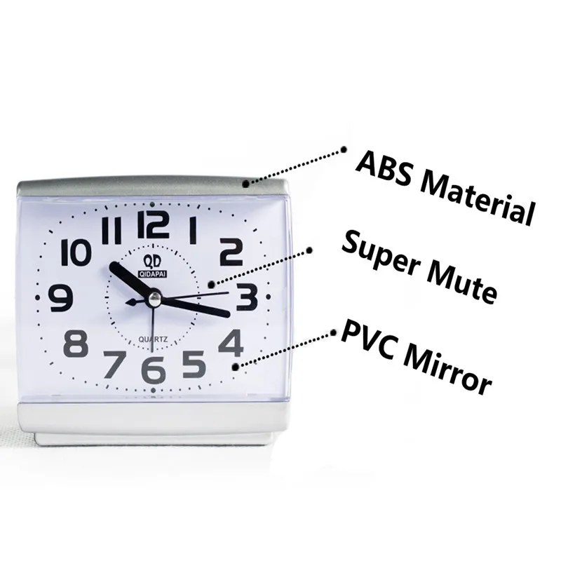 Small Square Bed Alarm Clock Transparent Case Compact Travel Clock Mini Mute Children Student Desk Watch