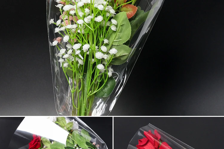 Новинка, 50 шт., 6 шелковых прозрачных пластиковых упаковочных сумок для цветов, одиночные розовые сумки, упаковочная бумага для цветов, Сумка с розами на День святого Валентина