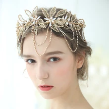 Gold Boho Leaf Crown Wedding Headband Rhinestone Bridal Hair Vine Accessories Women Jewelry Headpiece dower me handmade rhinestone bridal tiara headband gold floral headpiece wedding crown hair accessories women jewelry