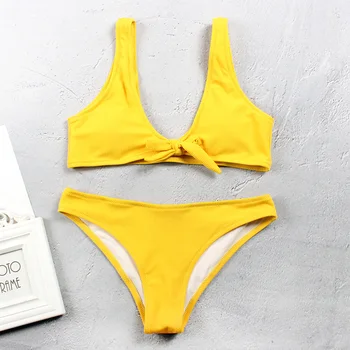 

2019 Summer Sexy Two Piece Bathing Suit Chest Knotted Bikini Set Soft Pad Swimwear Brazilian High Waist Beach Wear Women Suit
