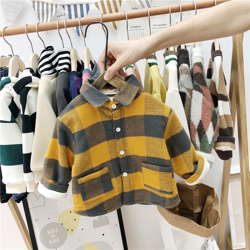 

Baby Plaid Cashmere Shirt Korea Children's Korean Baby Jacket Foreign Style Long Sleeve Shirt striped shirt
