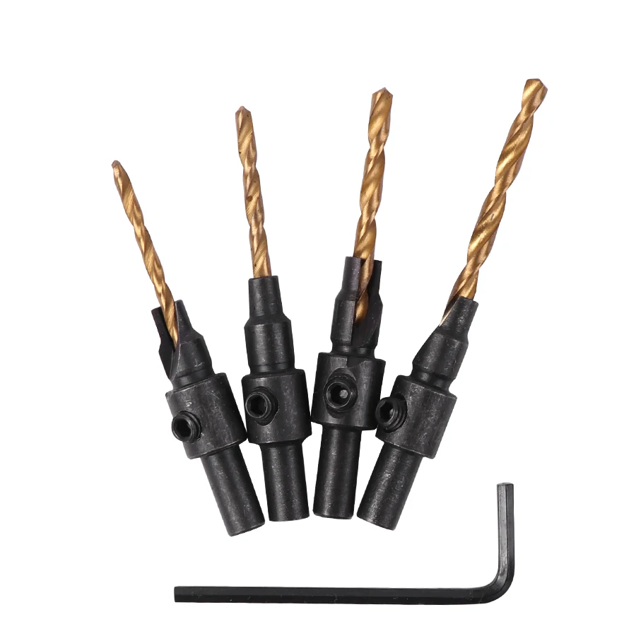 

MX-DEMEL 4pc/Lot Hss Woodworking Ti Countersink Drill Bit Set Quick Change Wood Countersinks Screw Counter Bore Screw Tools