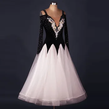 kids competition standard dress flamenco womens ballroom dance dresses long sleeve ballroom skirts black white waltz Tango