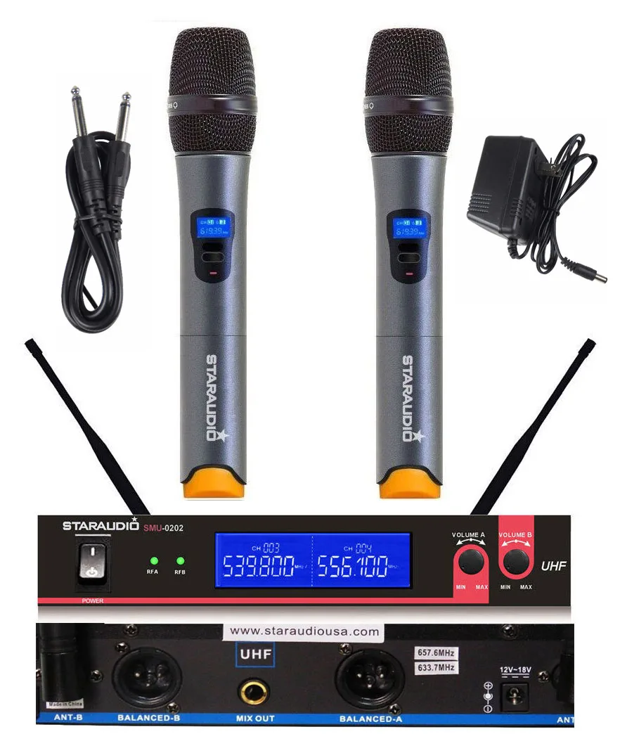 STARAUDIO 2 канала беспроводной UHF Ручной микрофон Системы 2CH церкви микрофон караоке Дискотека этапа микрофон для вечеринки SMU-0202A
