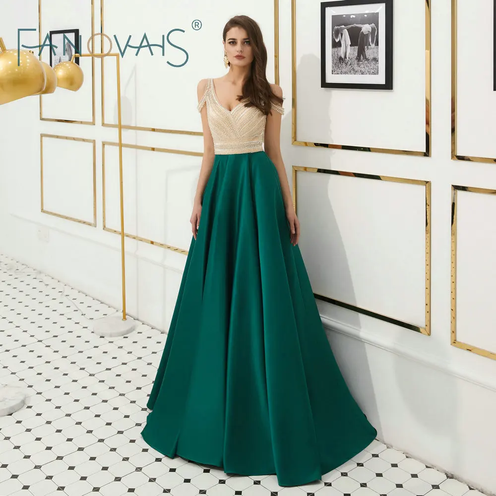 Зеленое вечернее платье платья на выпускной с бусинами длинное строгое платье Для женщин элегантное вечернее платье атласное платье Vistido