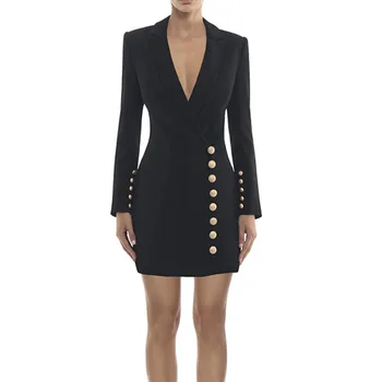

New style European and American celebrities fashionable gold buttons suits slim dress