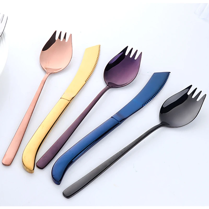 Colorful Pasta Fork Stainless Steel Steak Knife Dinner Tools Western Food Main Tableware Set Salad Cutlery 2pcs/set | Дом и сад