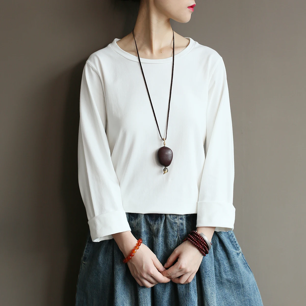

Women Loose Solid Color Cotton T-shirt Tees Shirt Tops Ladies White Autumn Long Sleeve T shirt Female Elastic Tees 2018