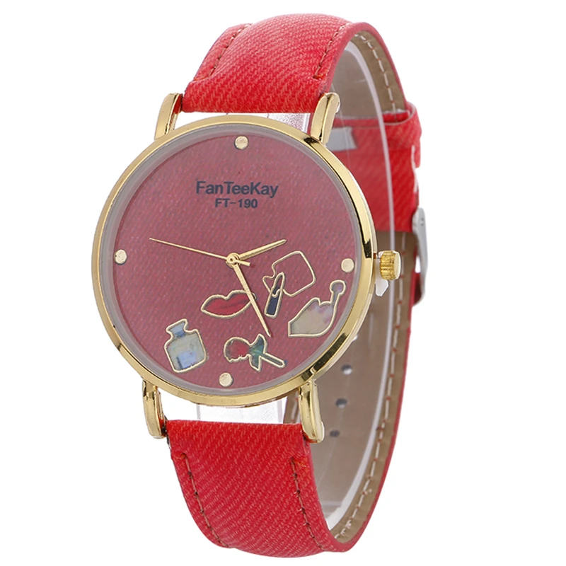 

New Fashion Jeans Lipstick Watch Casual Women Wristwatches Ladies Leather Quartz Watches 100pcs/lot