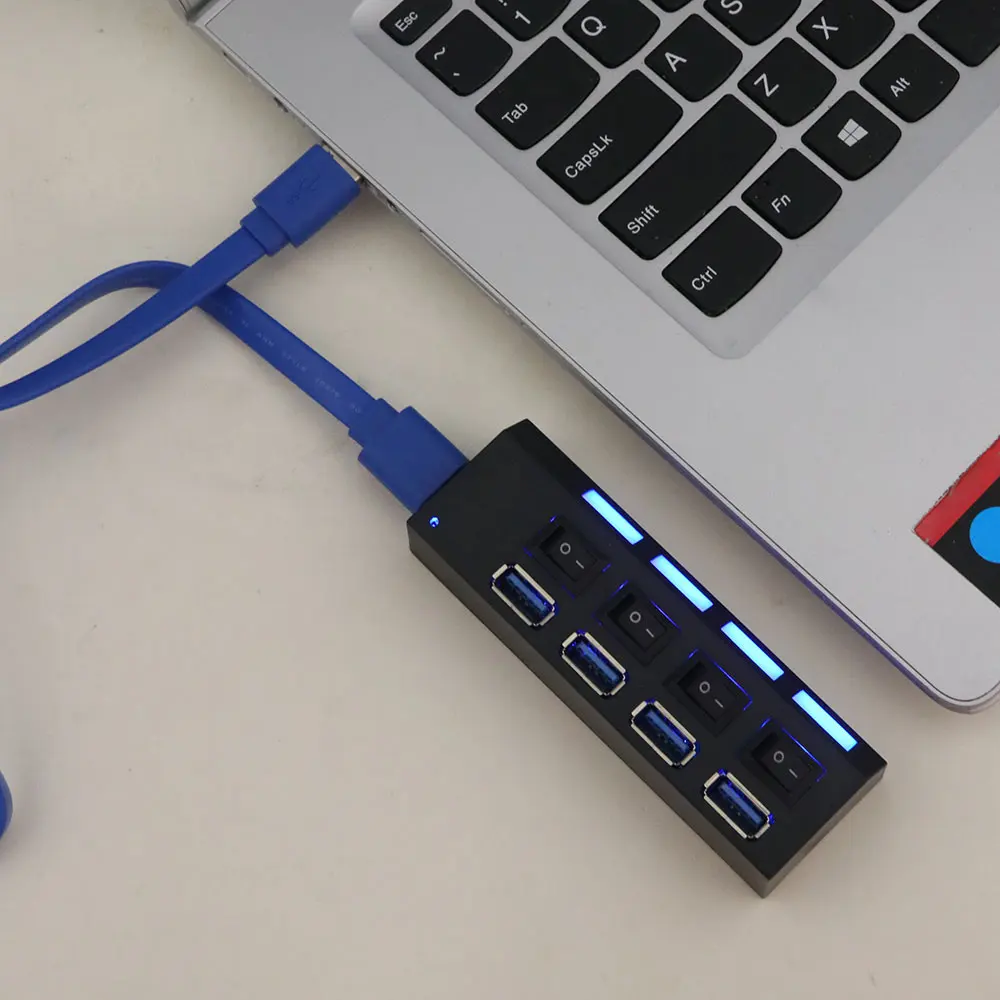 Профессиональный 4 Порты и разъёмы USB 3,0 концентратор вкл/выкл кнопка AC Мощность адаптер кабель светодиодный индикатор концентраторы