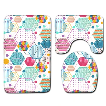 

Nordic Geometric Painted Bathroom Bath Mat Rug Sets Bathroom Toilet Shower Room Carpets Flannel Anti Slip 3 Pieces Bath Mat Sets