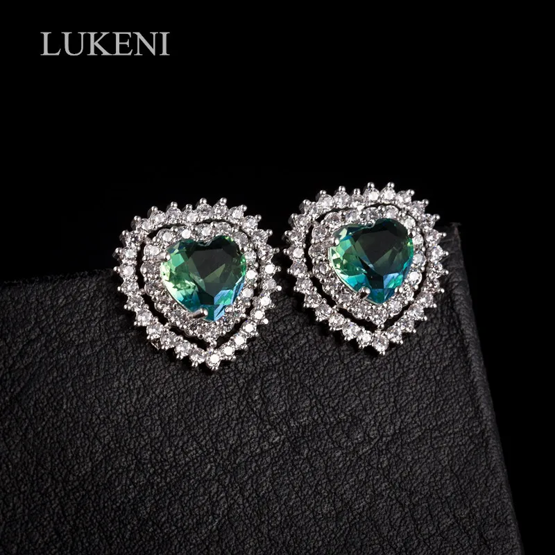 

LUKENI Romantic Micro Paved Cubic Zircon Beautiful Hearts Shape Vintage Manual Stud Earrings For Women Jewelry