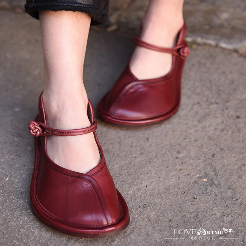 Profonde Chaussures Printemps Red D'origine Confortable 2018 Orteil Peu Gros Véritable Rétro Boucle Bouche Artdiya Plates 8 Cuir Femmes Nouveau En Fl131 hdsQtr