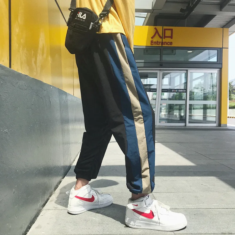 Fashion Casual Men's Cropped Trousers Autumn New M-2XL Color Matching Loose Trousers Black Gray Personality Youth Popular