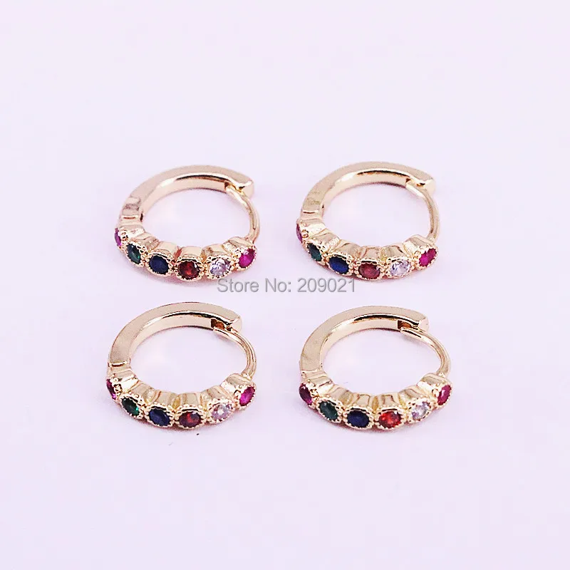 10Pairs 13mm, New gold color Micro pave rainbow cz circle hoop earring for women jewelry