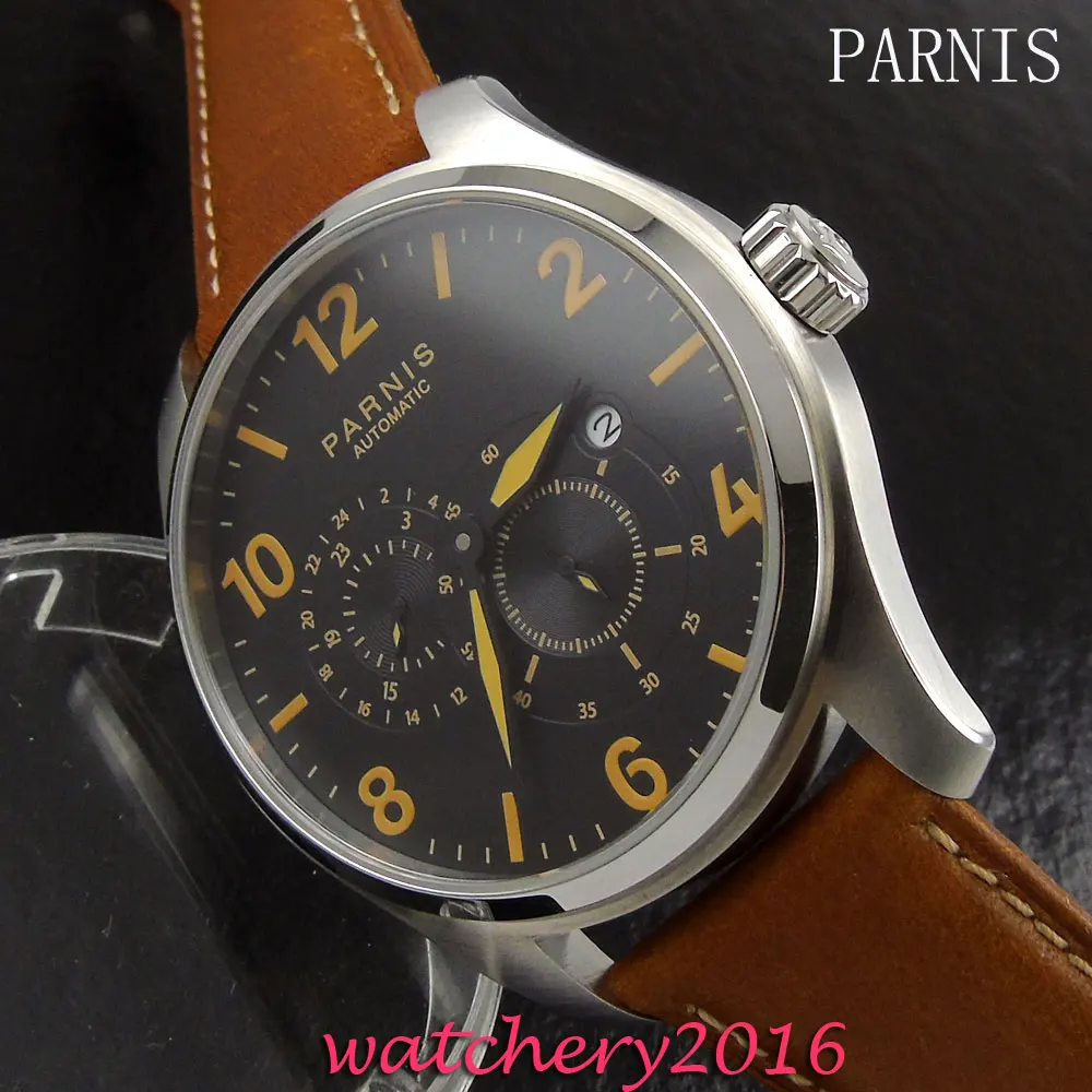 44mm Parnis black dial date adjust sapphire glass wrist watches with