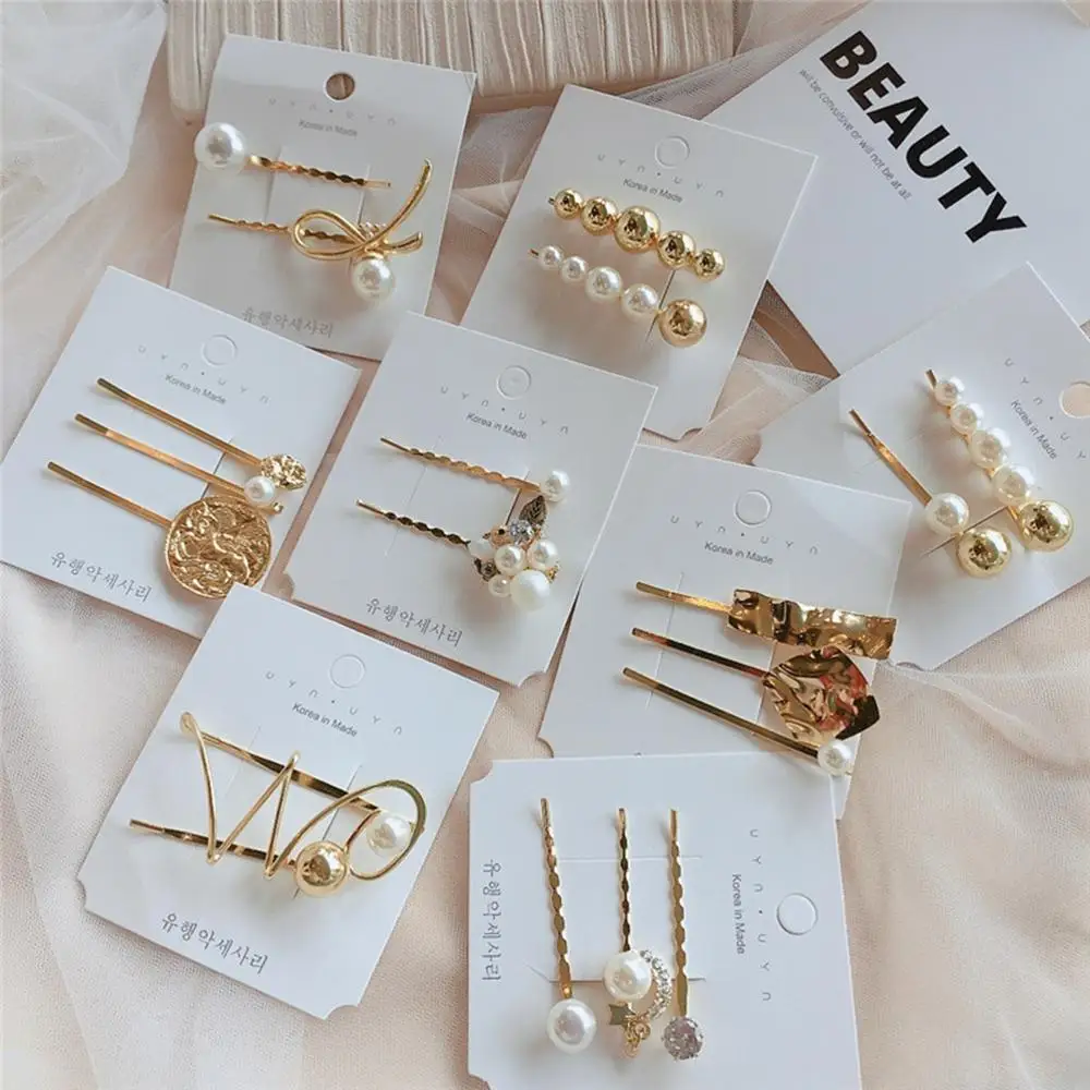 

MISM One Set Geometric Mental Barrettes Korean Fashion Pearl Flower Hairpins Women Alloy Hairclips Girls Hair Accessories