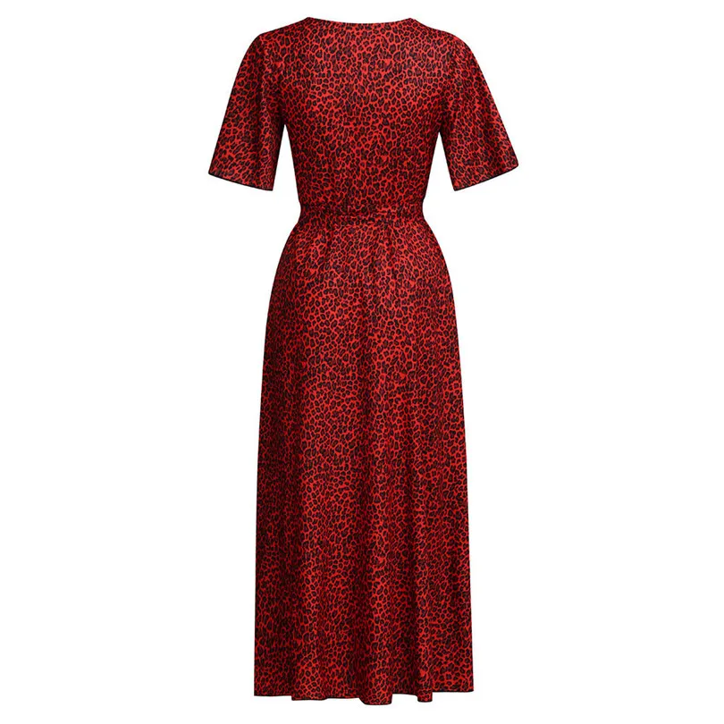 New Women Leopard Bohemian Long Dress 2019 Summer Sexy Deep V-neck Short Sleeve Long Maxi Party Beach Dress #E10 (19)