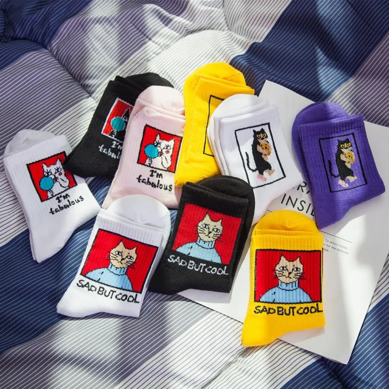 ARMKIN/модные корейские женские Носки с рисунком кота Harajuku, креативные милые хлопковые женские носки, мягкие носки для пары, рождественские носки для женщин