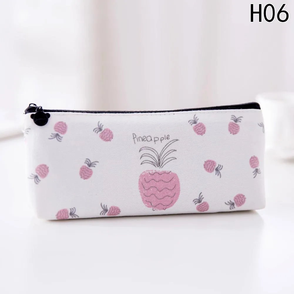 

Cute Pencil Case for Girls Cute Korean Fruits Canvas Pencilcase Stationery School Supplies Kids Pen Box Bag