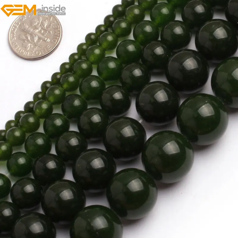 Gem-inside 4-14 мм круглые каменные бусины Тайвань бисер из зеленого нефрита для изготовления ювелирных изделий бусины браслет 15 дюймов DIY бусины