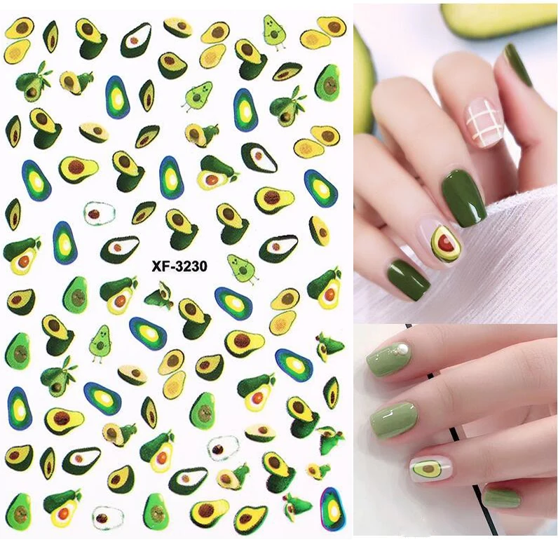 5pc 3D Flower Avocado Nail Art Stickers Decals Cactus Daisy Leaf Nail Foil Decals Nail Stickers Decoration for Women Girls Kids