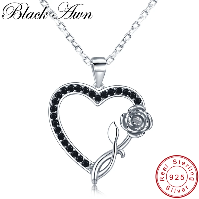 Black Awn Romantic 925 Sterling Silver Jewelry Necklace For Women Spine Female Heart With Rose Lovers Gift K008 huismerk kopen in de aanbieding Black Awn Romantic 925 Sterling Silver Jewelry Necklace For Women Spine Female Heart With Rose Lovers Gift K008 huismerk kopen in de aanbieding