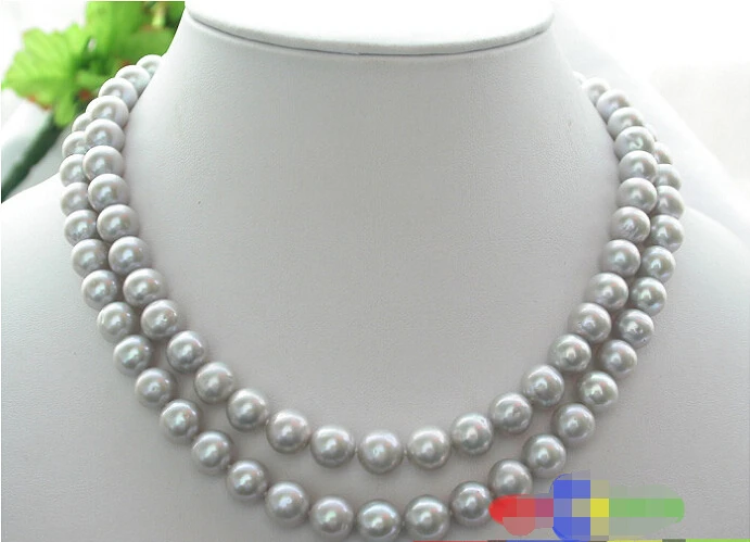 

Free shipping >>>>>p1930 LUSTER AA++ 2row 10mm GRAY ROUND FRESHWATER PEARL NECKLACE