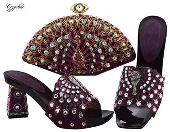 

Latest party set high heel shoes and evening bag set nice matching for party dress QSL004 in purple, heel height 9cm