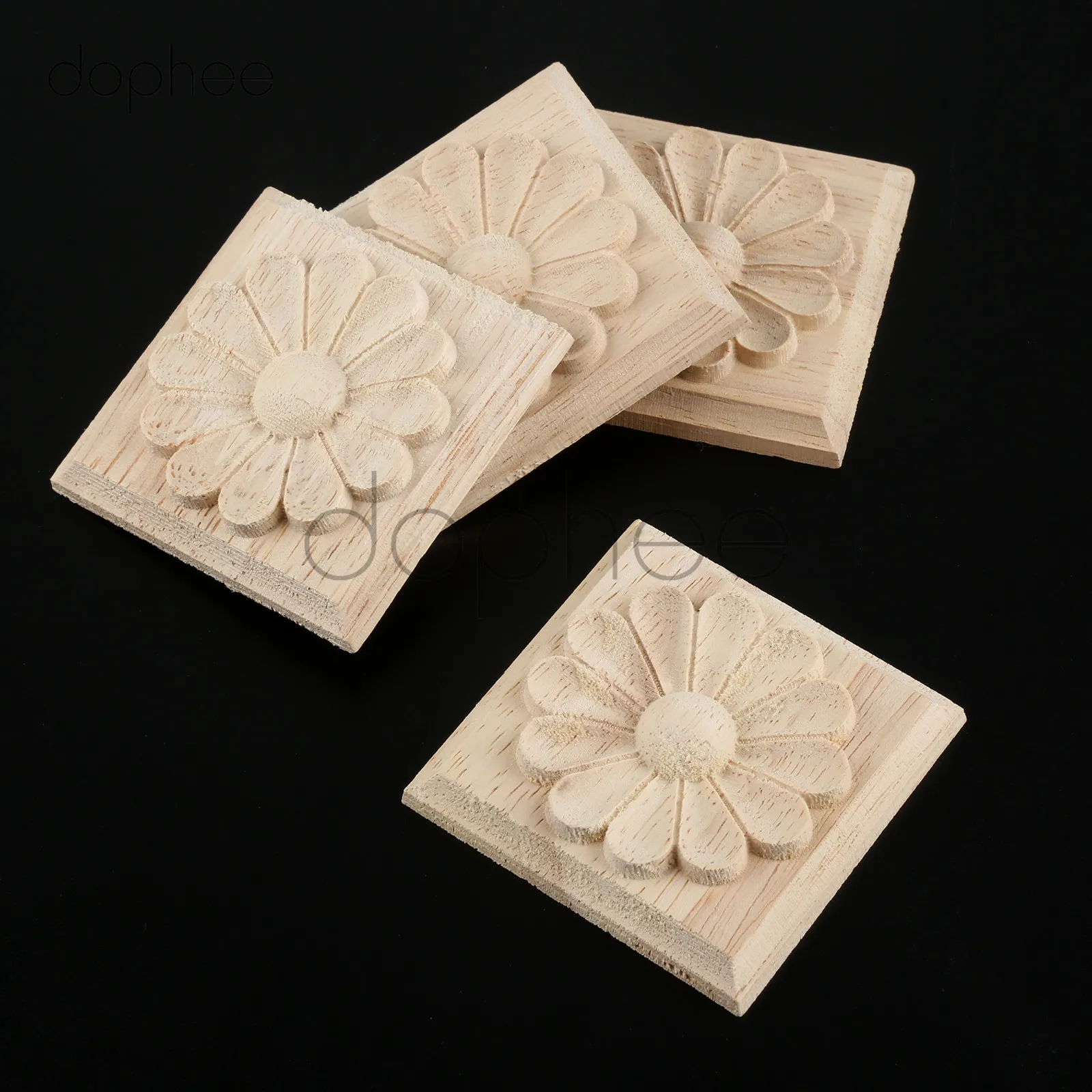 

dophee 4pcs 6/8cm Vintage Wood Carved Applique WoodCarving Decals Onlay Applique Decorate Frame Home Decoration Wood DIY Crafts