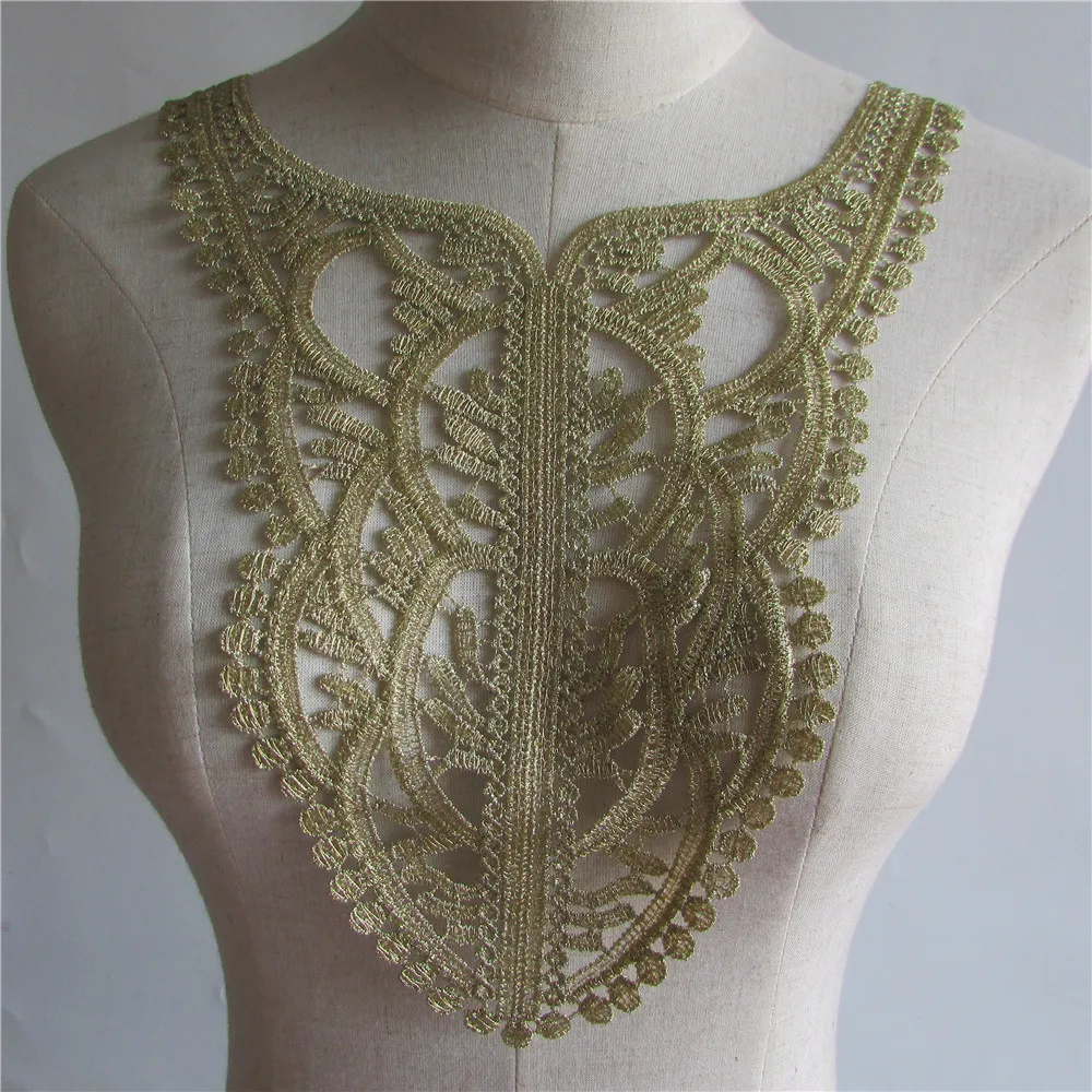 

Fashion style golden Lace Collar Neckline Venise Applique Embroidery Sewing on Patches DIY Fabric Clothing Accessories YL196