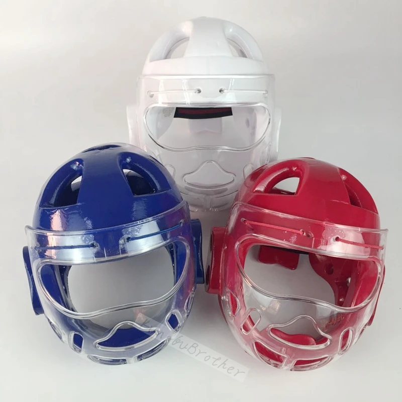 

White Blue Red Taekwondo Headguard Helmet Karate Kickboxing Sanda Head Protection With Mask ITF WTF Training Protector Headgear