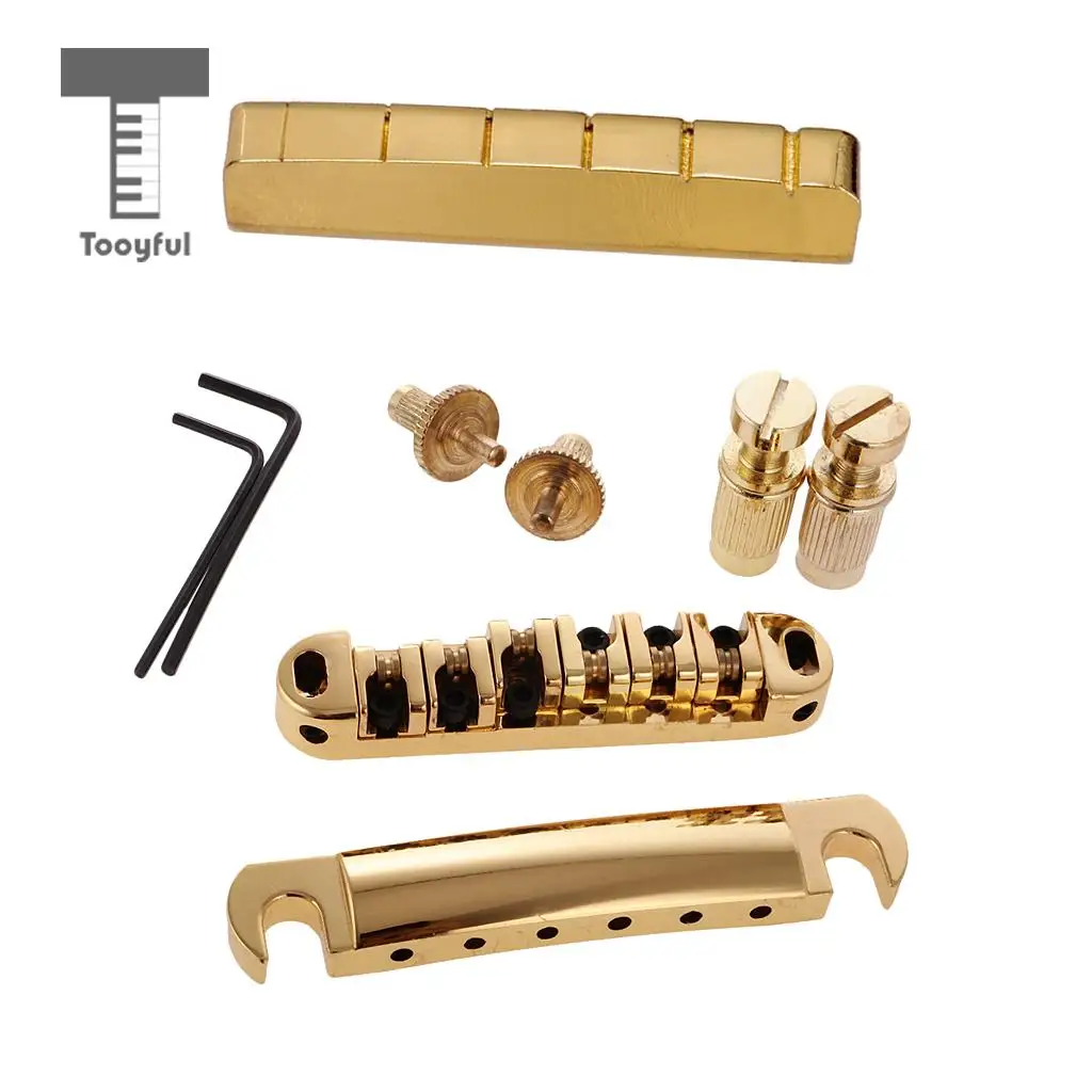 Tooyful 1 Set Brass Roller Saddle Bridge +6 Strings Slotted Nut With Wrench for LP Electric Guitar 