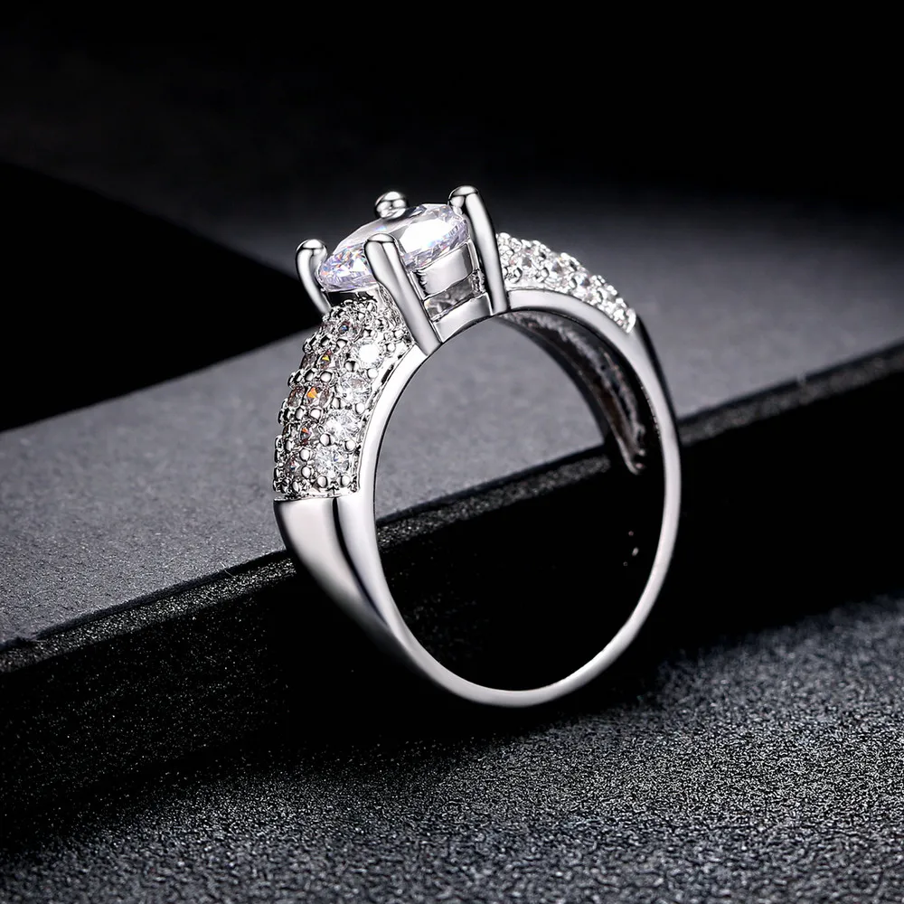 Double Fair Cubic Zirconia Wedding Rings Silver/Rose Gold Color Fashion Crystal Engagement Jewelry For Women Wholesale DFR070
