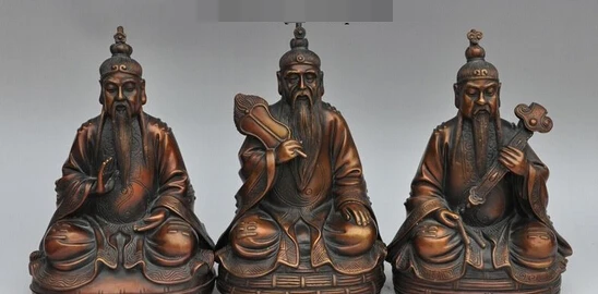 

007191 Chinese Bronze Tai Chi Taoism Wudang Three Taoist priest Buddha ruyi statue Set