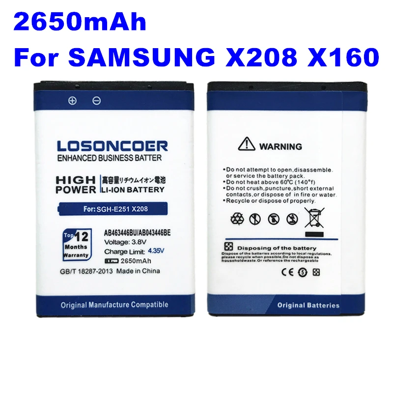 

LOSONCOER 2650mAh AB463446BU Battery For Samsung C3300K X208 X160 B309 X969 GT-C3520 E1228 GT-E2530 E339 GT-E2330 C5212 B189