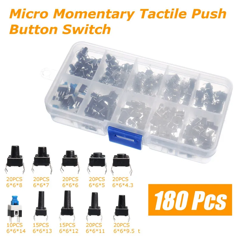 10Value 180PCS Ocr TM Tactile Push Button Switch Micro Momentary Tact Assortment Switch 10Value 180PCS Ocr TM Tactile Push Button Switch Micro Momentary Tact Assortment Switch