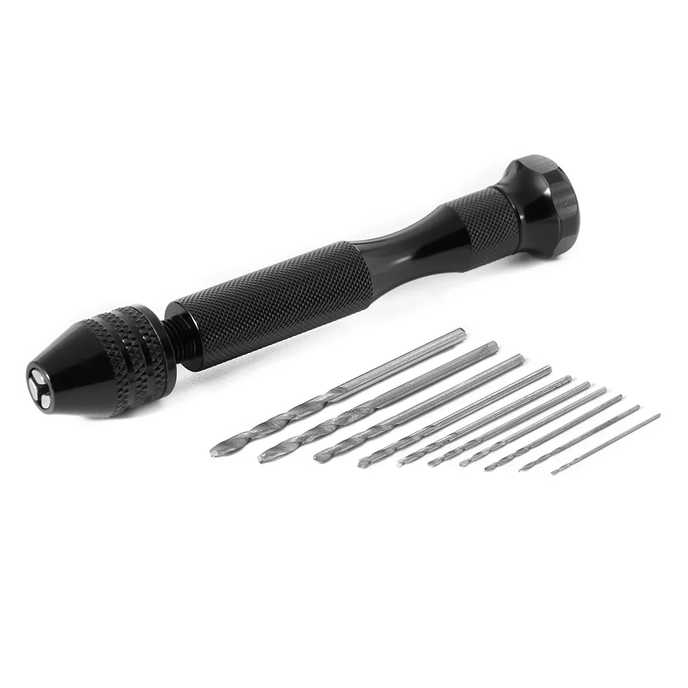 Xcsource Mini Micro Aluminum Hand Drill with Keyless Chuck + 10pcs Twist Drill Bits Rotary Tools