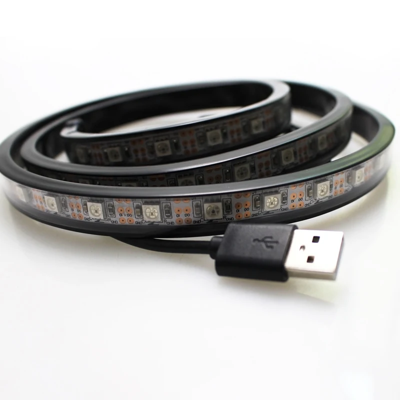 1 м Водонепроницаемый IP67 RGB 5V Светодиодная лента USB 5050 WS2812 IC для автомобиля ТВ